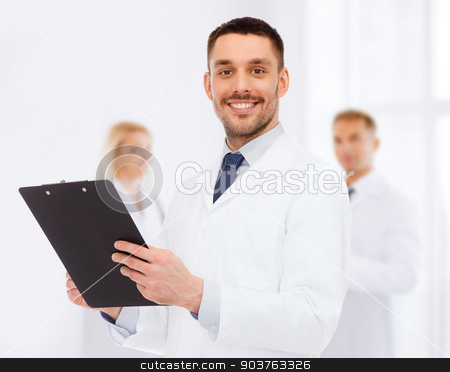 To use this stock image in your creative project, please select the size you need over to the right and click the "Add to Cart" button.
Your downloaded image will come with the Cutcaster watermark removed so don’t worry about the watermark you see on this page. smiling male doctor with clipboard stock photo, medicine, profession, and healthcare concept - smiling male doctor with clipboard writing prescription over white background by Syda Productions