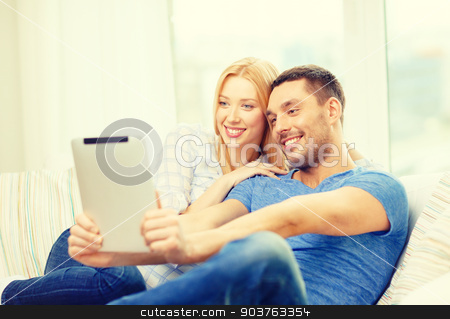 To use this stock image in your creative project, please select the size you need over to the right and click the "Add to Cart" button.
Your downloaded image will come with the Cutcaster watermark removed so don’t worry about the watermark you see on this page. smiling happy couple with tablet pc at home stock photo, love, family, technology, internet and happiness concept - smiling happy couple witl tablet pc computer at home by Syda Productions
