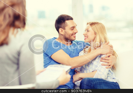To use this stock image in your creative project, please select the size you need over to the right and click the "Add to Cart" button.
Your downloaded image will come with the Cutcaster watermark removed so don’t worry about the watermark you see on this page. young couple hugging at psychologist office stock photo, love, family, phychology and happiness concept - young couple hugging at psychologist office by Syda Productions