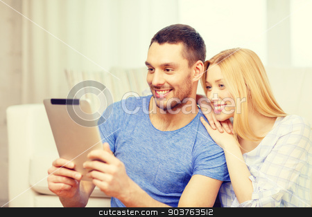 To use this stock image in your creative project, please select the size you need over to the right and click the "Add to Cart" button.
Your downloaded image will come with the Cutcaster watermark removed so don’t worry about the watermark you see on this page. smiling happy couple with tablet pc at home stock photo, love, family, technology, internet and happiness concept - smiling happy couple witl tablet pc computer sitting on the floor at home by Syda Productions