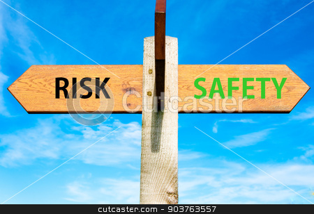 To use this stock image in your creative project, please select the size you need over to the right and click the "Add to Cart" button.
Your downloaded image will come with the Cutcaster watermark removed so don’t worry about the watermark you see on this page. Wooden signpost with two opposite arrows over clear blue sky, Risk versus Safety messages, Right choice conceptual image stock photo, Wooden signpost with two opposite arrows over clear blue sky, Risk versus Safety messages, Right choice conceptual image by Constantin Stanciu