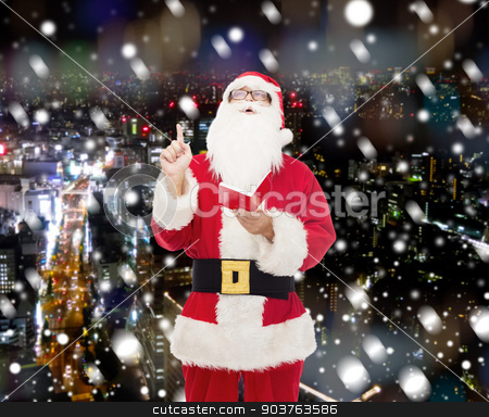 To use this stock image in your creative project, please select the size you need over to the right and click the "Add to Cart" button.
Your downloaded image will come with the Cutcaster watermark removed so don’t worry about the watermark you see on this page. man in costume of santa claus with notepad stock photo, christmas, holidays, gesture and people concept - man in costume of santa claus with notepad pointing finger up over snowy night city background by Syda Productions