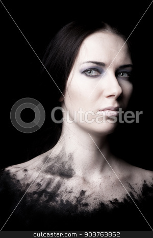 To use this stock image in your creative project, please select the size you need over to the right and click the "Add to Cart" button.
Your downloaded image will come with the Cutcaster watermark removed so don’t worry about the watermark you see on this page. grungy portrait stock photo, dark grungy portrait of a young girl on a black background with a ragged outline below the shoulder by Suchota