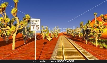 To use this stock image in your creative project, please select the size you need over to the right and click the "Add to Cart" button.
Your downloaded image will come with the Cutcaster watermark removed so don’t worry about the watermark you see on this page. Joshua trees and railroad stock photo, Joshua trees growing along old railway by Dariusz Miszkiel