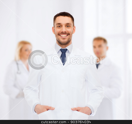 To use this stock image in your creative project, please select the size you need over to the right and click the "Add to Cart" button.
Your downloaded image will come with the Cutcaster watermark removed so don’t worry about the watermark you see on this page. smiling male doctor in white coat stock photo, healthcare, profession and medicine concept - smiling male doctor in white coat over white background by Syda Productions
