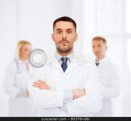 To use this stock image in your creative project, please select the size you need over to the right and click the "Add to Cart" button.
Your downloaded image will come with the Cutcaster watermark removed so don’t worry about the watermark you see on this page. male doctor in white coat stock photo, healthcare, profession and medicine concept - male doctor in white coat over white background by Syda Productions