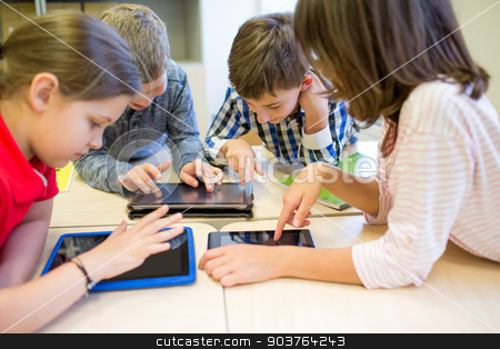 To use this stock image in your creative project, please select the size you need over to the right and click the "Add to Cart" button.
Your downloaded image will come with the Cutcaster watermark removed so don’t worry about the watermark you see on this page. group of school kids with tablet pc in classroom stock photo, education, elementary school, learning, technology and people concept - group of school kids with tablet pc computer having fun on break in classroom by Syda Productions