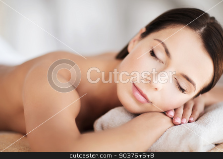 To use this stock image in your creative project, please select the size you need over to the right and click the "Add to Cart" button.
Your downloaded image will come with the Cutcaster watermark removed so don’t worry about the watermark you see on this page. beautiful woman with closed eyes in spa stock photo, health and beauty, resort and relaxation concept - beautiful woman with closed eyes in spa salon lying on the massage desk by Syda Productions