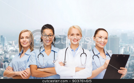 To use this stock image in your creative project, please select the size you need over to the right and click the "Add to Cart" button.
Your downloaded image will come with the Cutcaster watermark removed so don’t worry about the watermark you see on this page. team or group of female doctors and nurses stock photo, medicine and healthcare concept - team or group of female doctors and nurses by Syda Productions