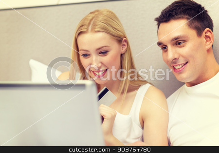 To use this stock image in your creative project, please select the size you need over to the right and click the "Add to Cart" button.
Your downloaded image will come with the Cutcaster watermark removed so don’t worry about the watermark you see on this page. couple in bed with laptop computer and credit card stock photo, hotel, travel, relationships, technology, internet and happiness concept - smiling couple in bed with laptop and credit card by Syda Productions
