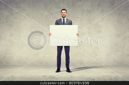 To use this stock image in your creative project, please select the size you need over to the right and click the "Add to Cart" button.
Your downloaded image will come with the Cutcaster watermark removed so don’t worry about the watermark you see on this page. smiling businessman with white blank board stock photo, business, education, office and advertising concept - smiling businessman with big white blank board by Syda Productions