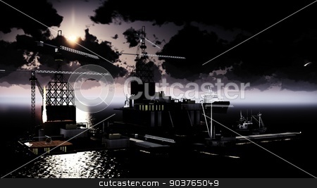 To use this stock image in your creative project, please select the size you need over to the right and click the "Add to Cart" button.
Your downloaded image will come with the Cutcaster watermark removed so don’t worry about the watermark you see on this page. Oil rig platform stock photo, Oil rig platform at night by Dariusz Miszkiel