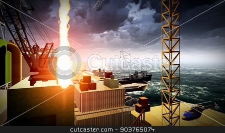 To use this stock image in your creative project, please select the size you need over to the right and click the "Add to Cart" button.
Your downloaded image will come with the Cutcaster watermark removed so don’t worry about the watermark you see on this page. Oil rig platform stock photo, Oil rig platform at night by Dariusz Miszkiel