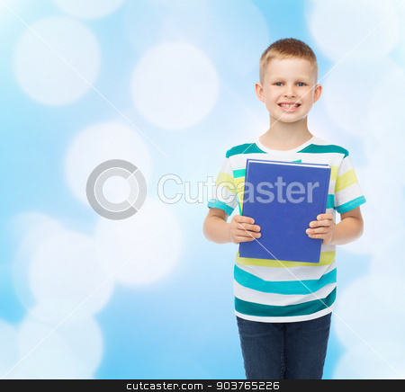 To use this stock image in your creative project, please select the size you need over to the right and click the "Add to Cart" button.
Your downloaded image will come with the Cutcaster watermark removed so don’t worry about the watermark you see on this page. smiling little student boy with blue book stock photo, education, childhood and school concept - smiling little student boy with book over blue background by Syda Productions
