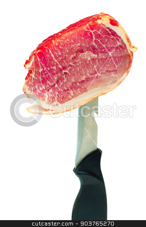 To use this stock image in your creative project, please select the size you need over to the right and click the "Add to Cart" button.
Your downloaded image will come with the Cutcaster watermark removed so don’t worry about the watermark you see on this page. Ham on the edge of a knife on a white background. stock photo, Tasty piece of ham on a knife edge . Presented on a white background. by Georgina198