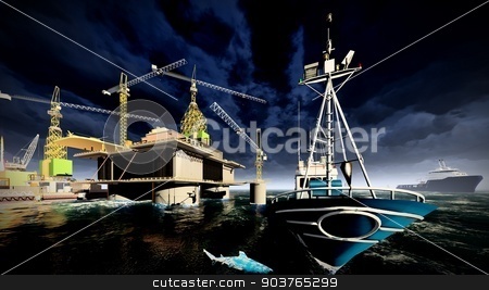 To use this stock image in your creative project, please select the size you need over to the right and click the "Add to Cart" button.
Your downloaded image will come with the Cutcaster watermark removed so don’t worry about the watermark you see on this page. Oil rig platform stock photo, Oil rig platform at night by Dariusz Miszkiel