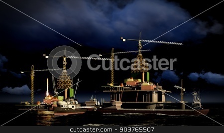 To use this stock image in your creative project, please select the size you need over to the right and click the "Add to Cart" button.
Your downloaded image will come with the Cutcaster watermark removed so don’t worry about the watermark you see on this page. Oil rig platform stock photo, Oil rig platform at night by Dariusz Miszkiel
