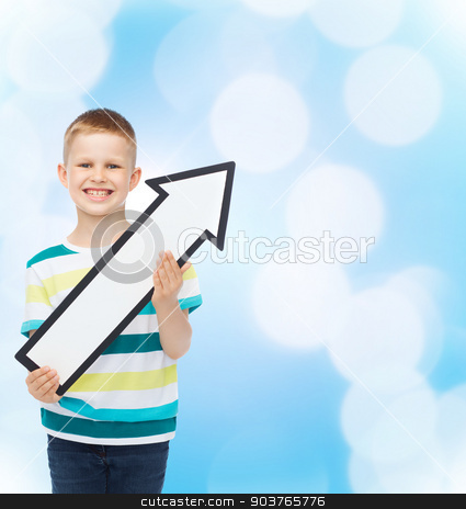 To use this stock image in your creative project, please select the size you need over to the right and click the "Add to Cart" button.
Your downloaded image will come with the Cutcaster watermark removed so don’t worry about the watermark you see on this page. smiling little boy with blank arrow pointing right stock photo, advertising, direction and childhood concept - smiling little boy with white blank arrow pointing up over blue background by Syda Productions