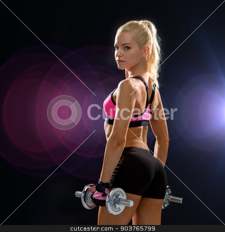 To use this stock image in your creative project, please select the size you need over to the right and click the "Add to Cart" button.
Your downloaded image will come with the Cutcaster watermark removed so don’t worry about the watermark you see on this page. sporty woman with heavy steel dumbbells stock photo, fitness, exercising and dieting concept - sporty woman with heavy steel dumbbells from back by Syda Productions
