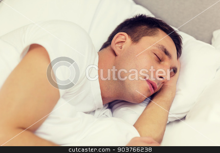 To use this stock image in your creative project, please select the size you need over to the right and click the "Add to Cart" button.
Your downloaded image will come with the Cutcaster watermark removed so don’t worry about the watermark you see on this page. handsome man sleeping in bed stock photo, hotel, travel and happiness concept - handsome man sleeping in bed by Syda Productions