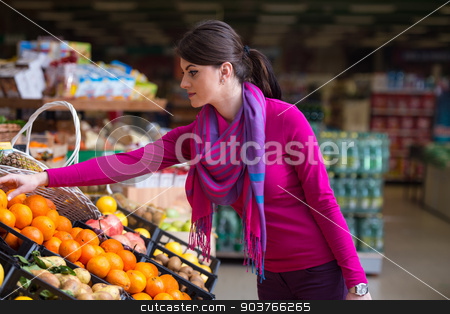 To use this stock image in your creative project, please select the size you need over to the right and click the "Add to Cart" button.
Your downloaded image will come with the Cutcaster watermark removed so don’t worry about the watermark you see on this page. Woman Shopping At The Supermarket stock photo, Beautiful Young Woman Shopping For Fruits And Vegetables In Produce Department Of A Grocery Store - Supermarket - Shallow Deep Of Field by Jasminko Ibrakovic