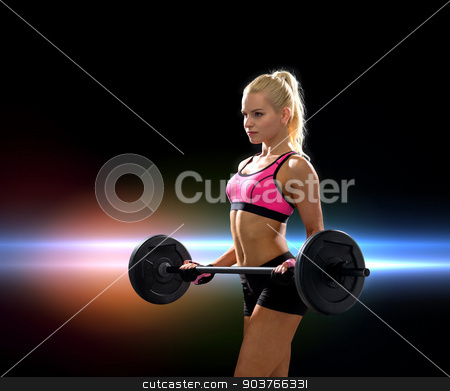 To use this stock image in your creative project, please select the size you need over to the right and click the "Add to Cart" button.
Your downloaded image will come with the Cutcaster watermark removed so don’t worry about the watermark you see on this page. sporty woman exercising with barbell stock photo, fitness, sport and dieting concept - sporty woman exercising with barbell by Syda Productions