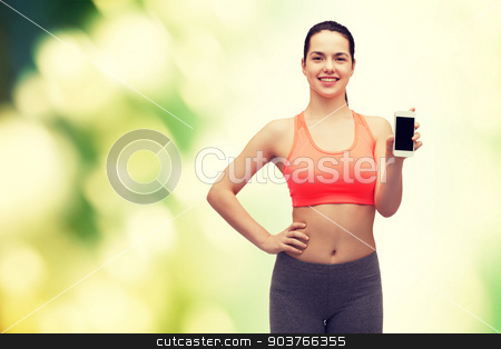 To use this stock image in your creative project, please select the size you need over to the right and click the "Add to Cart" button.
Your downloaded image will come with the Cutcaster watermark removed so don’t worry about the watermark you see on this page. sporty woman with smartphone stock photo, sport, excercise, technology, internet and healthcare - sporty woman with blank smartphone screen by Syda Productions