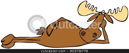 To use this stock image in your creative project, please select the size you need over to the right and click the "Add to Cart" button.
Your downloaded image will come with the Cutcaster watermark removed so don’t worry about the watermark you see on this page. Relaxing moose stock photo, This illustration depicts a bull moose laying on its side with its head propped up by a leg. by Dennis Cox