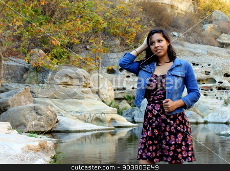 To use this stock image in your creative project, please select the size you need over to the right and click the "Add to Cart" button.
Your downloaded image will come with the Cutcaster watermark removed so don’t worry about the watermark you see on this page. Young Hispanic Woman stock photo, Young Hispanic woman near a creek. by Henrik Lehnerer