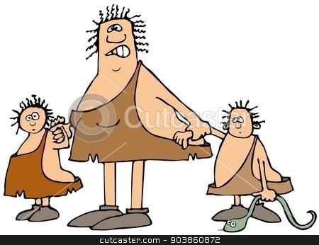 To use this stock image in your creative project, please select the size you need over to the right and click the "Add to Cart" button.
Your downloaded image will come with the Cutcaster watermark removed so don’t worry about the watermark you see on this page. Cave woman and two kids stock photo, This illustration depicts a cave woman holding the hands of her two children. by Dennis Cox