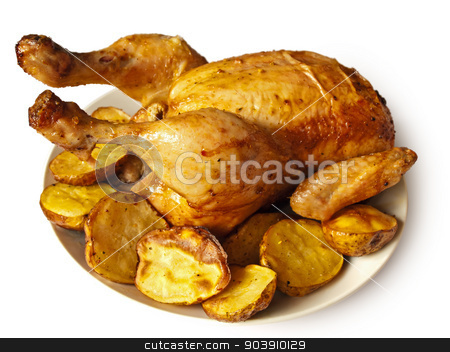 To use this stock image in your creative project, please select the size you need over to the right and click the "Add to Cart" button.
Your downloaded image will come with the Cutcaster watermark removed so don’t worry about the watermark you see on this page. Baked chicken stock photo, Baked chicken with potatoes over white background by Sergej Razvodovskij