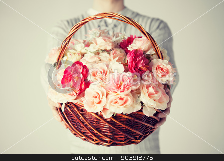 To use this stock image in your creative project, please select the size you need over to the right and click the "Add to Cart" button.
Your downloaded image will come with the Cutcaster watermark removed so don’t worry about the watermark you see on this page. man holding basket full of flowers stock photo, close up of man holding basket full of flowers. by Syda Productions