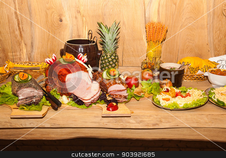 To use this stock image in your creative project, please select the size you need over to the right and click the "Add to Cart" button.
Your downloaded image will come with the Cutcaster watermark removed so don’t worry about the watermark you see on this page. Lot of food on the table stock photo, Lot of different food on the table by Ryszard Sarama