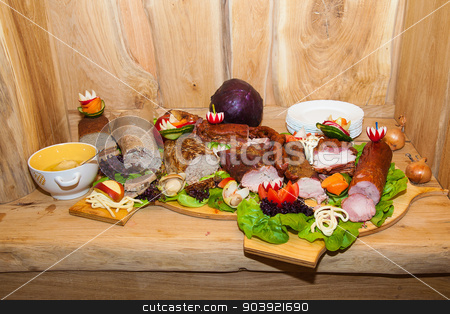 To use this stock image in your creative project, please select the size you need over to the right and click the "Add to Cart" button.
Your downloaded image will come with the Cutcaster watermark removed so don’t worry about the watermark you see on this page. Lot of food on the table stock photo, Lot of different food on the table by Ryszard Sarama