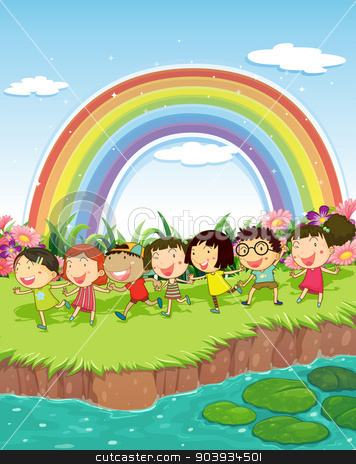 To use this stock image in your creative project, please select the size you need over to the right and click the "Add to Cart" button.
Your downloaded image will come with the Cutcaster watermark removed so don’t worry about the watermark you see on this page. Children playing outside stock vector clipart, Children playing beside a river by Matthew Cole