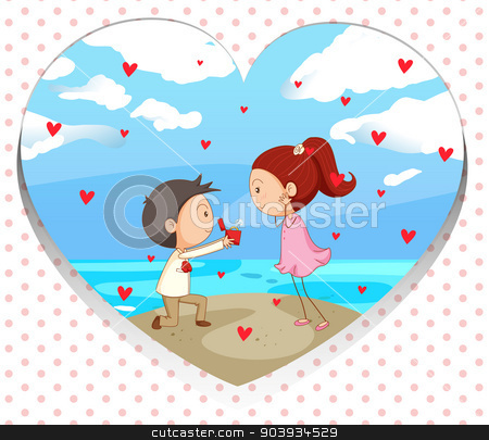 To use this stock image in your creative project, please select the size you need over to the right and click the "Add to Cart" button.
Your downloaded image will come with the Cutcaster watermark removed so don’t worry about the watermark you see on this page. Valentine stock vector clipart, Illustration of a couple proposing by Matthew Cole