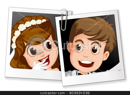 To use this stock image in your creative project, please select the size you need over to the right and click the "Add to Cart" button.
Your downloaded image will come with the Cutcaster watermark removed so don’t worry about the watermark you see on this page. Wedding photo stock vector clipart, Illustration of two wedding photos by Matthew Cole