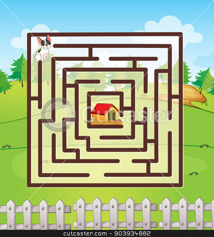 maze stock vector clipart, illustration of a maze with a dog and