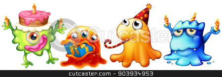 To use this stock image in your creative project, please select the size you need over to the right and click the "Add to Cart" button.
Your downloaded image will come with the Cutcaster watermark removed so don’t worry about the watermark you see on this page. Monsters stock vector clipart, Illustration of many monsters with gift and cake by Matthew Cole