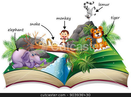 To use this stock image in your creative project, please select the size you need over to the right and click the "Add to Cart" button.
Your downloaded image will come with the Cutcaster watermark removed so don’t worry about the watermark you see on this page. Animal book stock vector clipart, Illustration of a popup story book with many animals by Matthew Cole
