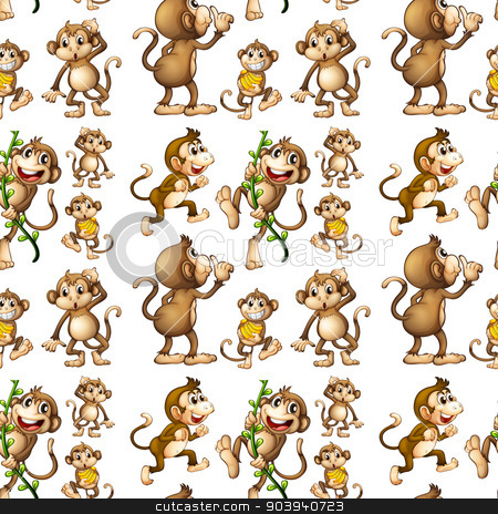 To use this stock image in your creative project, please select the size you need over to the right and click the "Add to Cart" button.
Your downloaded image will come with the Cutcaster watermark removed so don’t worry about the watermark you see on this page. Seamless monkey stock vector clipart, Illustration of a seamless monkey with bananas by Matthew Cole
