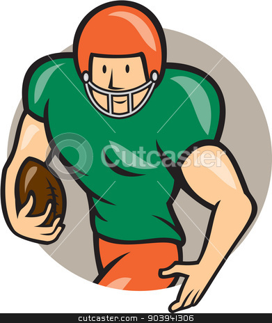 To use this stock image in your creative project, please select the size you need over to the right and click the "Add to Cart" button.
Your downloaded image will come with the Cutcaster watermark removed so don’t worry about the watermark you see on this page. American Football Running Back Circle Cartoon stock vector clipart, Illustration of an american football gridiron player running back with ball facing side set inside circle on isolated background done in cartoon style. by patrimonio