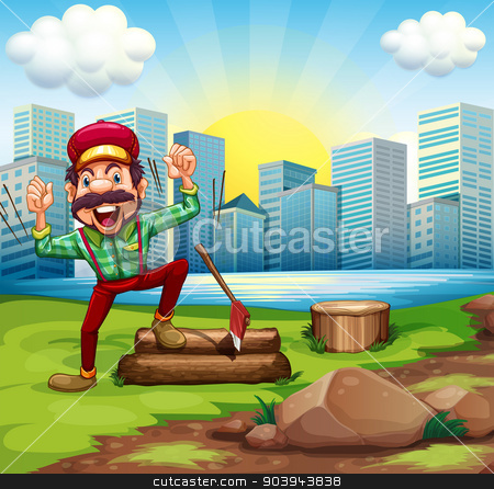 To use this stock image in your creative project, please select the size you need over to the right and click the "Add to Cart" button.
Your downloaded image will come with the Cutcaster watermark removed so don’t worry about the watermark you see on this page. A man chopping the woods at the riverbank across the buildings stock vector clipart, Illustration of a man chopping the woods at the riverbank across the buildings by Matthew Cole