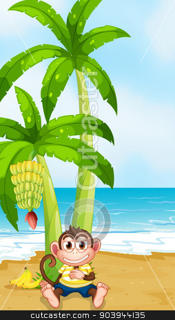 To use this stock image in your creative project, please select the size you need over to the right and click the "Add to Cart" button.
Your downloaded image will come with the Cutcaster watermark removed so don’t worry about the watermark you see on this page. A monkey resting under the banana plant at the beach stock vector clipart, Illustration of a monkey resting under the banana plant at the beach by Matthew Cole