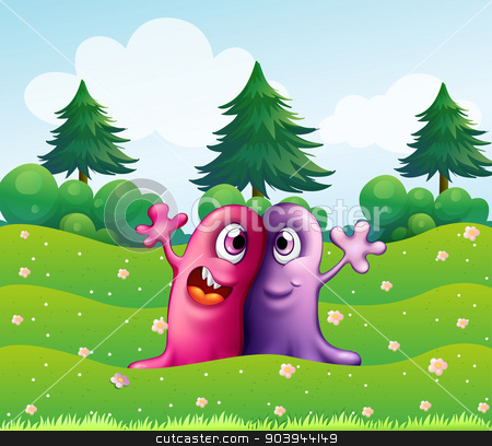To use this stock image in your creative project, please select the size you need over to the right and click the "Add to Cart" button.
Your downloaded image will come with the Cutcaster watermark removed so don’t worry about the watermark you see on this page. Two adorable one-eyed monsters near the pine trees stock vector clipart, Illustration of the two adorable one-eyed monsters near the pine trees by Matthew Cole