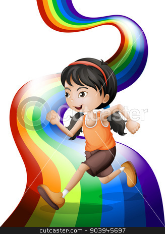 To use this stock image in your creative project, please select the size you need over to the right and click the "Add to Cart" button.
Your downloaded image will come with the Cutcaster watermark removed so don’t worry about the watermark you see on this page. A rainbow with a young woman running stock vector clipart, Illustration of a rainbow with a young woman running on a white background by Matthew Cole