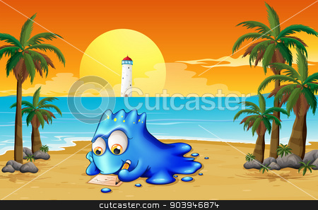 To use this stock image in your creative project, please select the size you need over to the right and click the "Add to Cart" button.
Your downloaded image will come with the Cutcaster watermark removed so don’t worry about the watermark you see on this page. A blue monster writing at the beach stock vector clipart, Illustration of a blue monster writing at the beach by Matthew Cole