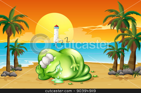 To use this stock image in your creative project, please select the size you need over to the right and click the "Add to Cart" button.
Your downloaded image will come with the Cutcaster watermark removed so don’t worry about the watermark you see on this page. A monster sleeping soundly at the beach stock vector clipart, Illustration of a monster sleeping soundly at the beach by Matthew Cole