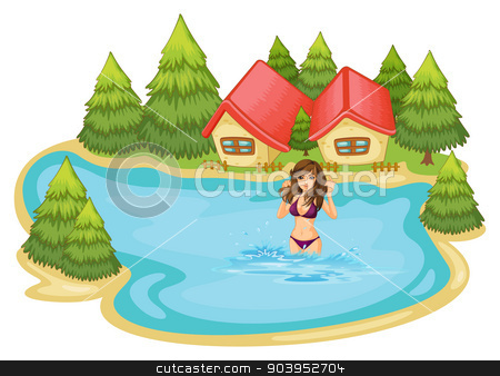 To use this stock image in your creative project, please select the size you need over to the right and click the "Add to Cart" button.
Your downloaded image will come with the Cutcaster watermark removed so don’t worry about the watermark you see on this page. A girl with a purple bikini swimming at the beach with pine tree stock vector clipart, Illustration of a girl with a purple bikini swimming at the beach with pine trees on a white background by Matthew Cole