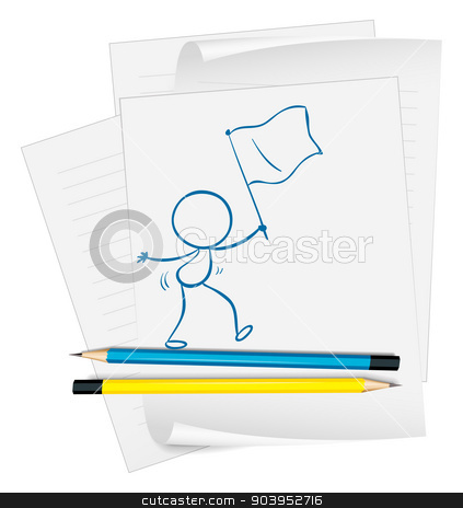 To use this stock image in your creative project, please select the size you need over to the right and click the "Add to Cart" button.
Your downloaded image will come with the Cutcaster watermark removed so don’t worry about the watermark you see on this page. A paper with a sketch of a person holding a flag stock vector clipart, Illustration of a paper with a sketch of a person holding a flag on a white background by Matthew Cole